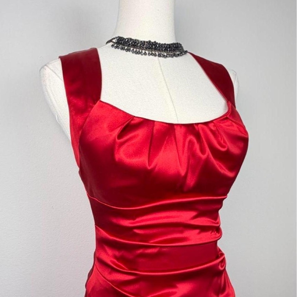 Red Satin Y2K Ruched Party Dress - Picture 2 of 7